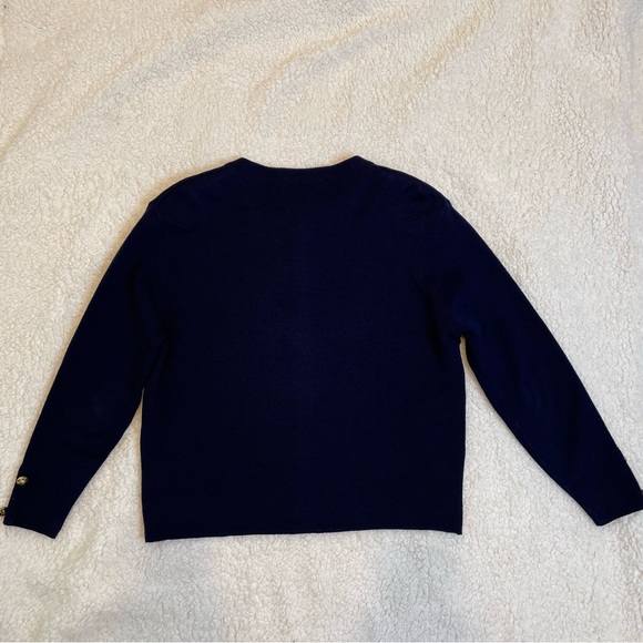 StMishael Navy Cardigan Gold Button Crew Neck Size 12 Acrylic Vintage Classic - Picture 2 of 15